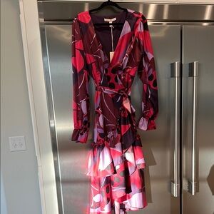 Hutch Colorful Long Sleeve Dress - Red and Purple